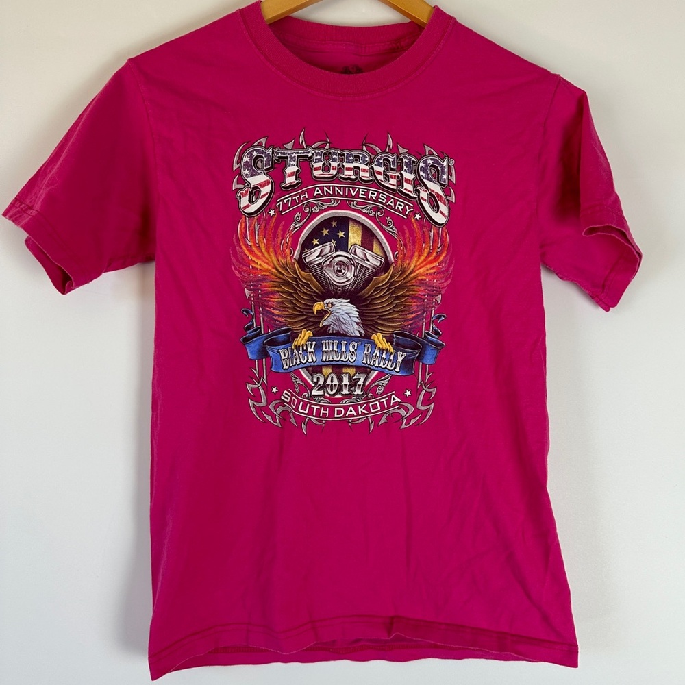 Sturgis 77th Anniversary Black Hills Rally 2017 South Dakota Girls’ L Pink‎ Tee